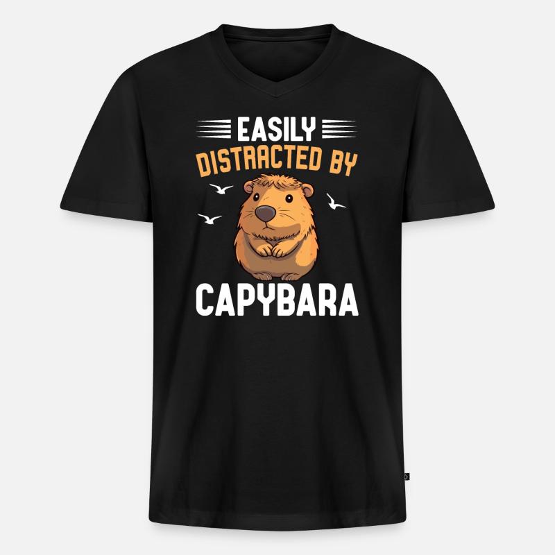 Capybara - Männer Premium Bio T-Shirt mit V-Ausschnitt - Schwarz
