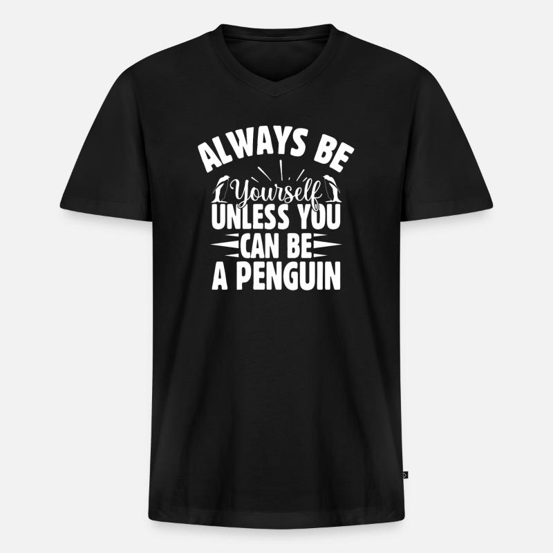 Pinguin - Männer Premium Bio T-Shirt mit V-Ausschnitt - Schwarz
