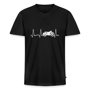 Herzschlag Motorrad - Männer Premium Bio T-Shirt mit V-Ausschnitt - Schwarz - Vorne - Nico (187cm)