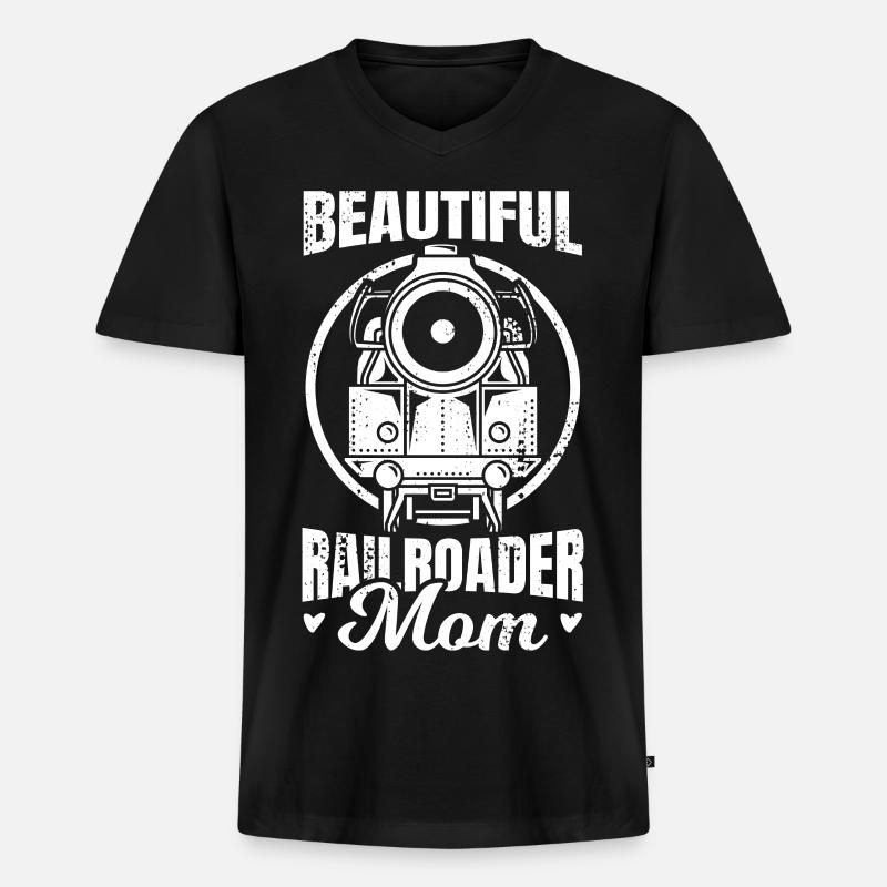 Eisenbahn Mutter - Männer Premium Bio T-Shirt mit V-Ausschnitt - Schwarz