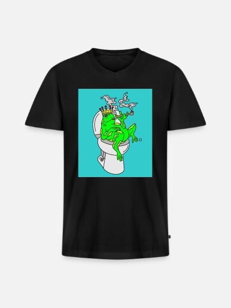 Smoking frog on the toilet - Men's Premium Organic T-shirt with V-neck - black