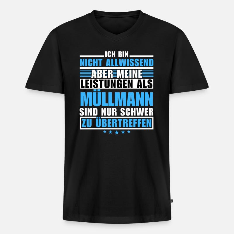Unübertroffene Leistung als Müllmann - Männer Premium Bio T-Shirt mit V-Ausschnitt - Schwarz