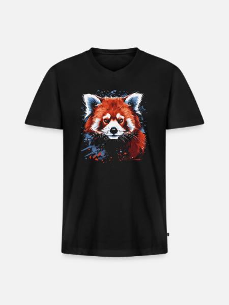 Red panda - Men's Premium Organic T-shirt with V-neck - black
