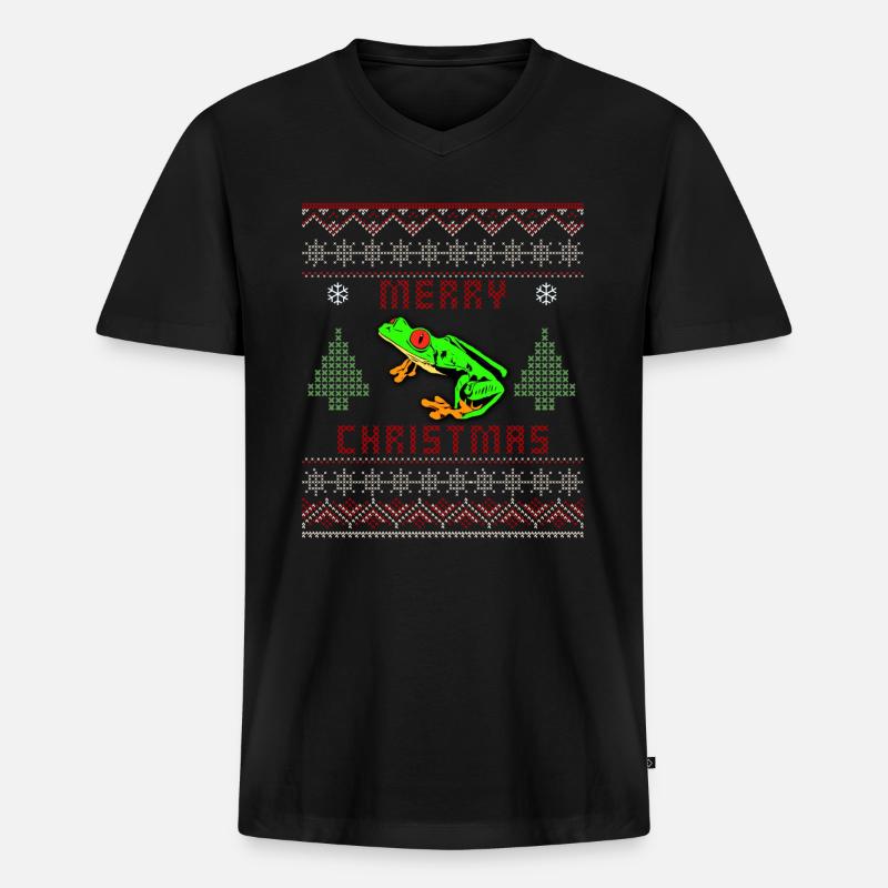 Rotäugiger Baumfrosch Hässlicher Weihnachtspullover Design - Männer Premium Bio T-Shirt mit V-Ausschnitt - Schwarz