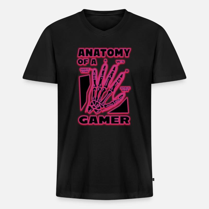 Anatomie eines Gamers Lustig - Männer Premium Bio T-Shirt mit V-Ausschnitt - Schwarz