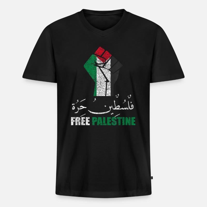 Free Palestine Faust - Männer Premium Bio T-Shirt mit V-Ausschnitt - Schwarz