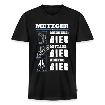 Mein Tagesablauf als Metzger - Männer Premium Bio T-Shirt mit V-Ausschnitt - Schwarz - Vorne - Nico (187cm)