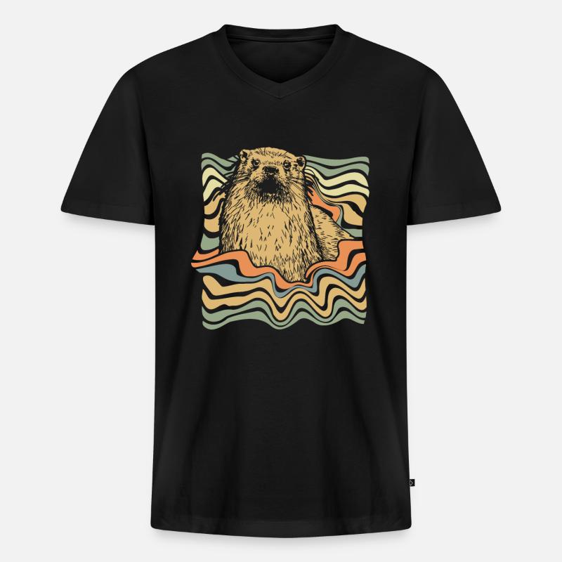 Otter - Männer Premium Bio T-Shirt mit V-Ausschnitt - Schwarz