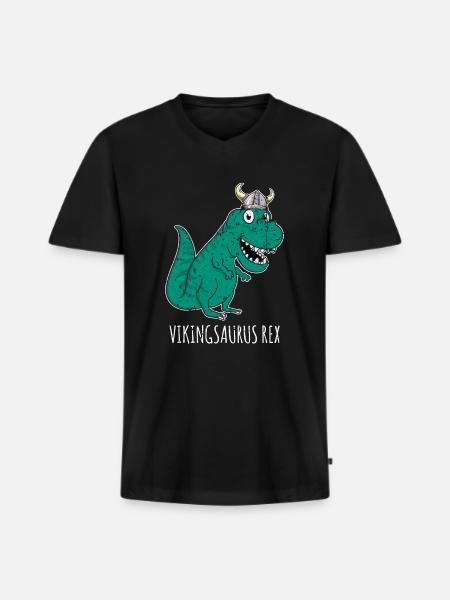 Wikinger Dino - Männer Premium Bio T-Shirt mit V-Ausschnitt - Schwarz