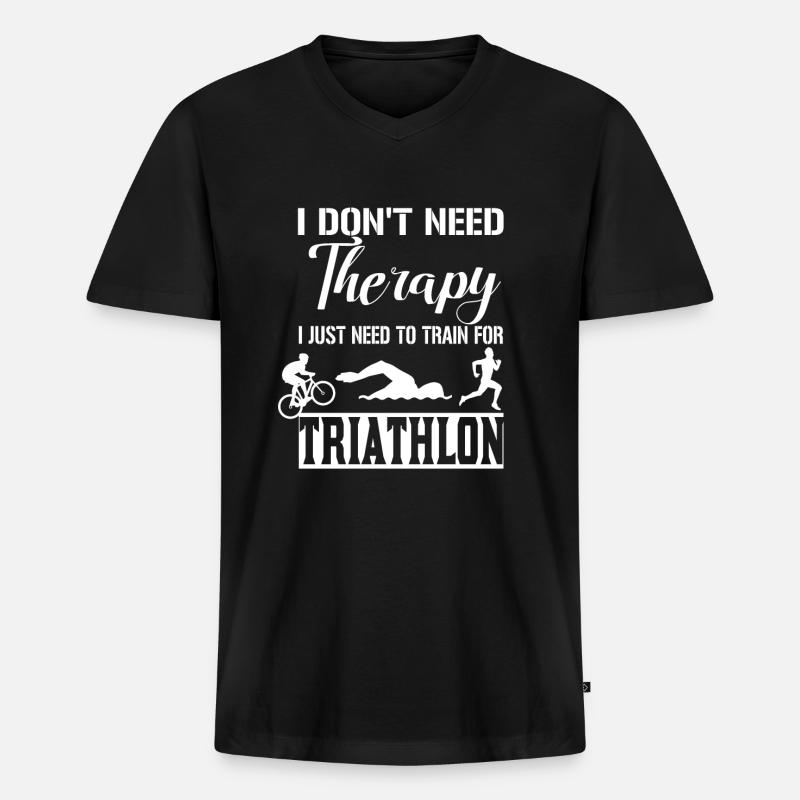 Triathlon Therapie - Männer Premium Bio T-Shirt mit V-Ausschnitt - Schwarz