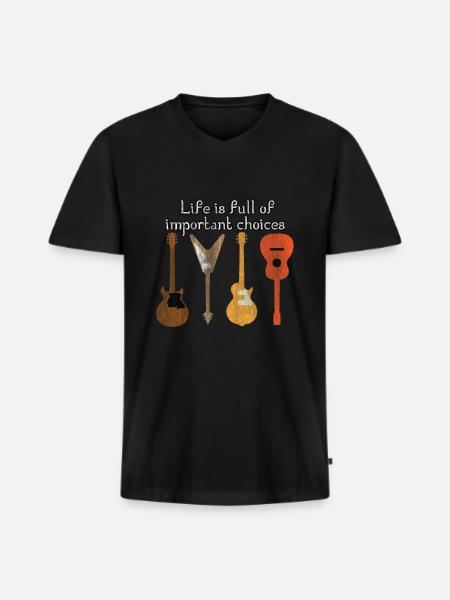 Gitarr elektrisk gitarr - Ekologisk premium-T-shirt med V-ringning herr - svart