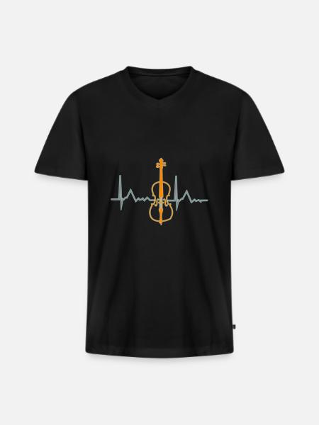 Cello Herzschlag - Männer Premium Bio T-Shirt mit V-Ausschnitt - Schwarz