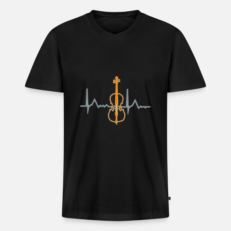 Cello Herzschlag - Männer Premium Bio T-Shirt mit V-Ausschnitt - Schwarz