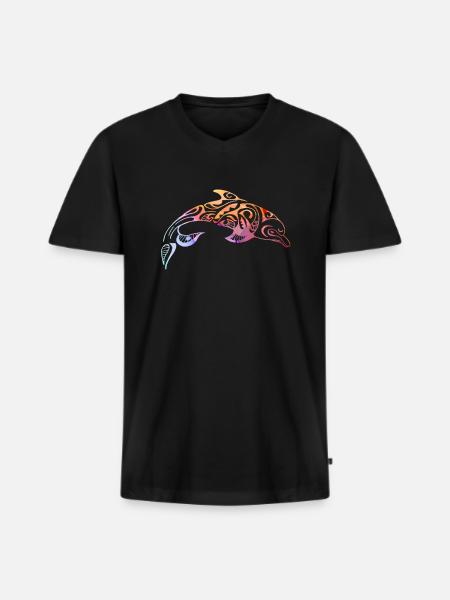 Whale animal Indians - Men's Premium Organic T-shirt with V-neck - black