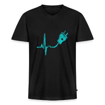 Elektriker Elektrizität Herzschlag - Männer Premium Bio T-Shirt mit V-Ausschnitt - Schwarz - Vorne - Nico (187cm)