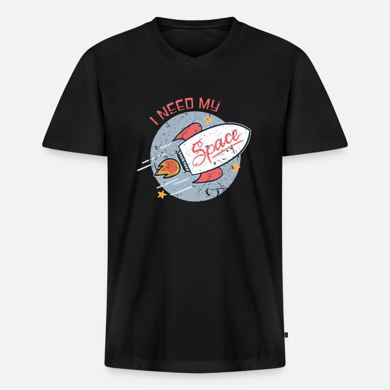 Astronaut Rakete - Männer Premium Bio T-Shirt mit V-Ausschnitt - Schwarz