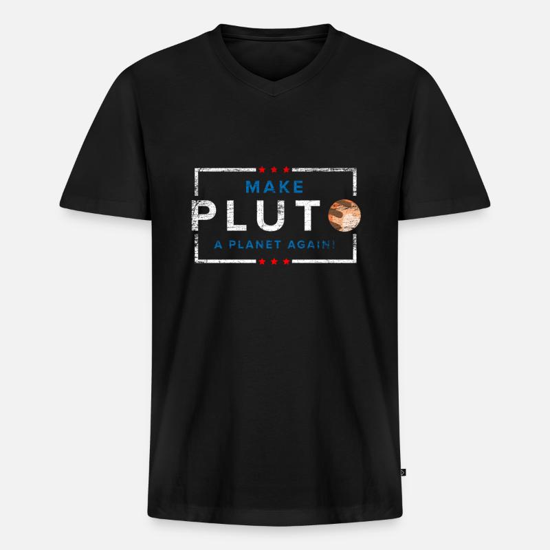 Planet Pluto - Männer Premium Bio T-Shirt mit V-Ausschnitt - Schwarz