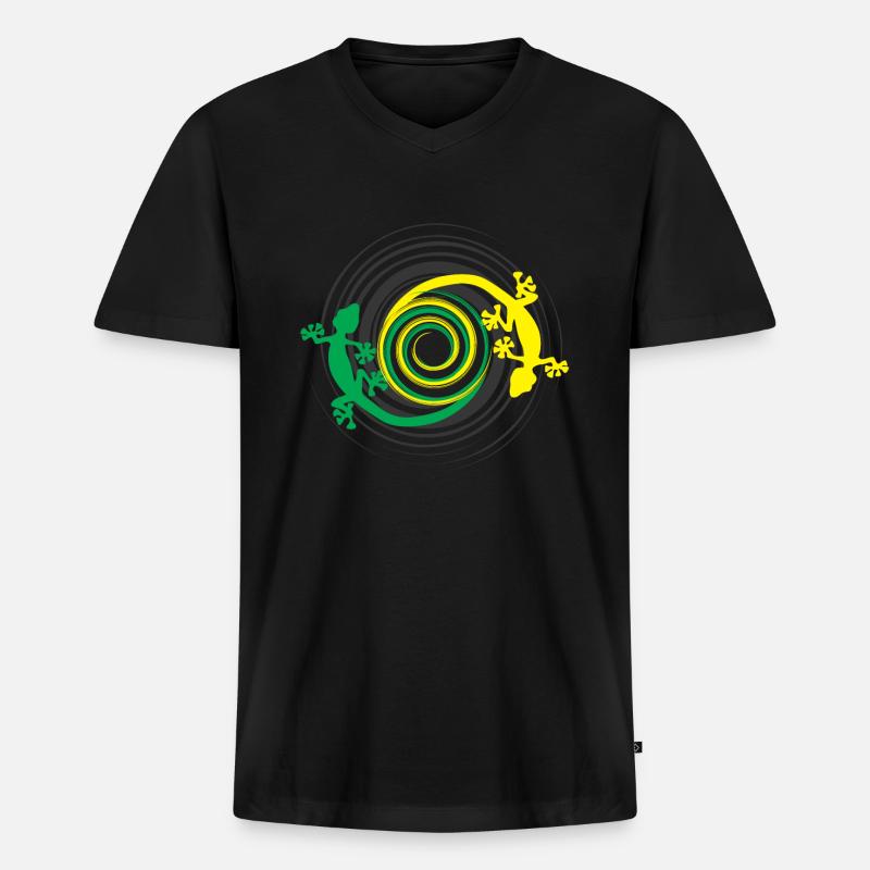 Gecko - Männer Premium Bio T-Shirt mit V-Ausschnitt - Schwarz
