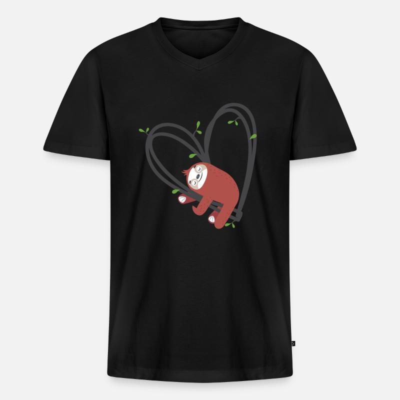 Faultier Leidenschaft - Männer Premium Bio T-Shirt mit V-Ausschnitt - Schwarz