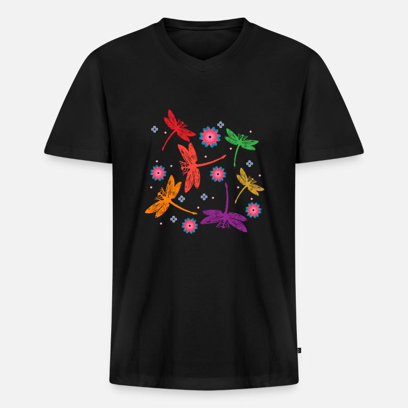 Libellen Tiere - Männer Premium Bio T-Shirt mit V-Ausschnitt - Schwarz