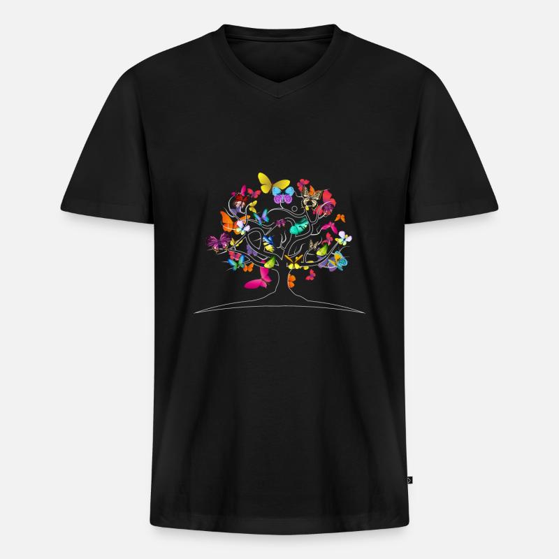 Schmetterlinge Blumen - Männer Premium Bio T-Shirt mit V-Ausschnitt - Schwarz