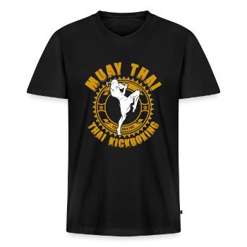 Muay Thai - T-shirt encolure en V Premium bio Homme - noir - Devant - Nico (187cm)