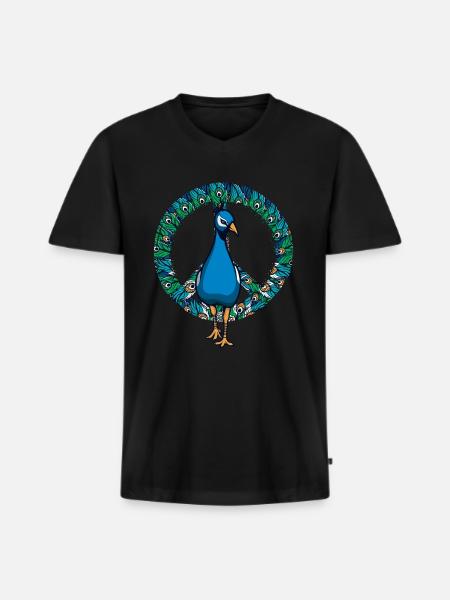 Peacock peace sign - Men's Premium Organic T-shirt with V-neck - black