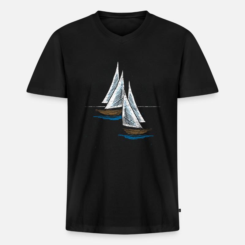 Segeln Boot - Männer Premium Bio T-Shirt mit V-Ausschnitt - Schwarz