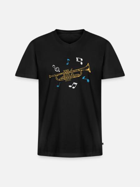 Trompette - T-shirt encolure en V Premium bio Homme - noir