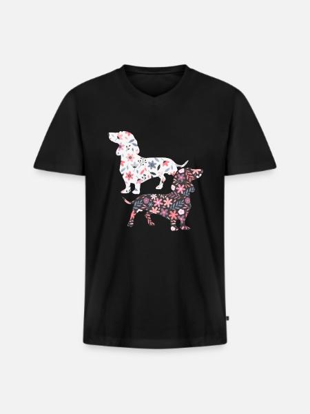 Chien de teckel - T-shirt encolure en V Premium bio Homme - noir