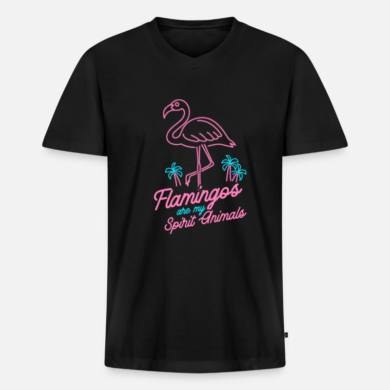 Flamingo - Männer Premium Bio T-Shirt mit V-Ausschnitt - Schwarz