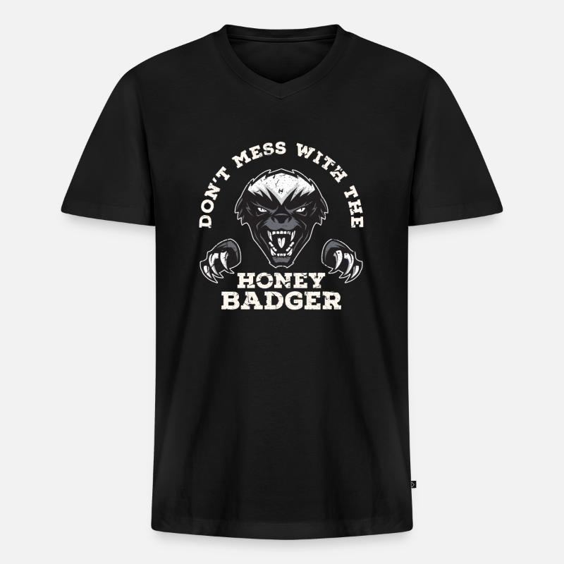 Honigdachs Jäger - Männer Premium Bio T-Shirt mit V-Ausschnitt - Schwarz