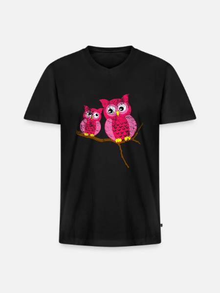 Eule Niedliches Tier - Männer Premium Bio T-Shirt mit V-Ausschnitt - Schwarz