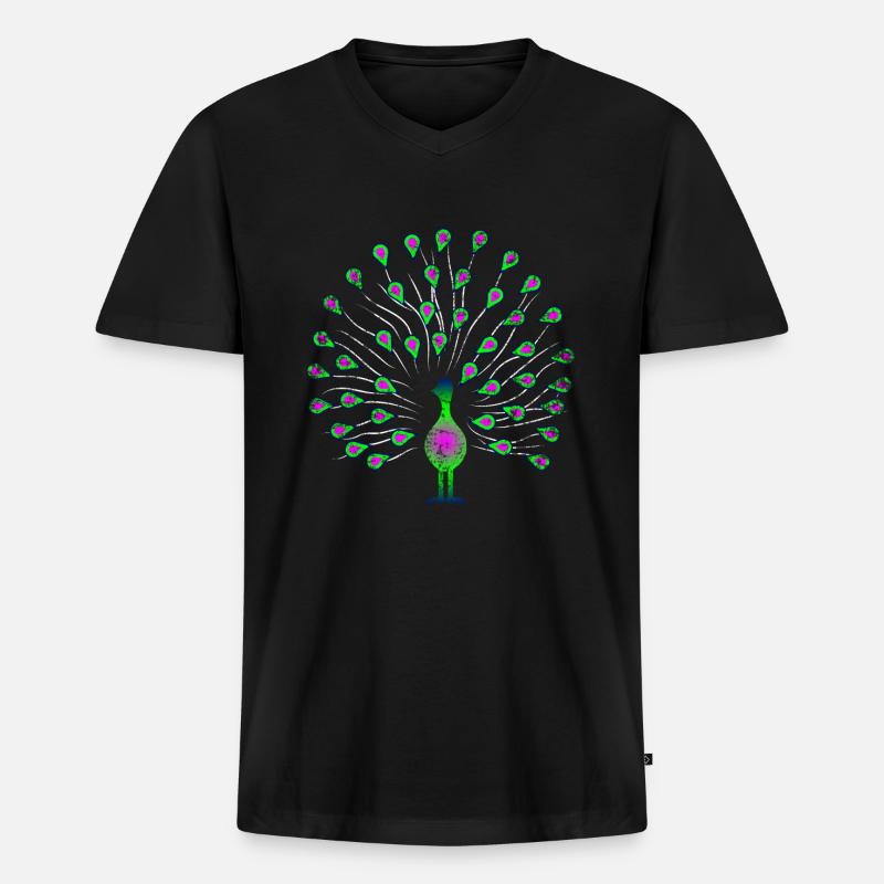 Pfau Tier - Männer Premium Bio T-Shirt mit V-Ausschnitt - Schwarz