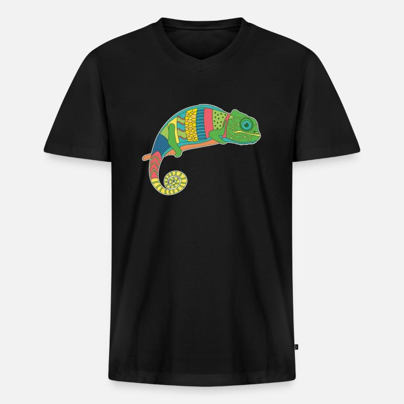 Chameleon Bunt - Männer Premium Bio T-Shirt mit V-Ausschnitt - Schwarz