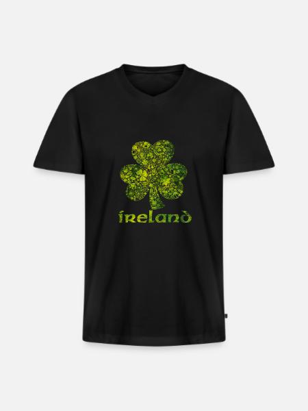 Ireland Cloverleaf - Men's Premium Organic T-shirt with V-neck - black