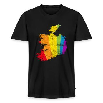 Irlande - T-shirt encolure en V Premium bio Homme - noir - Devant - Nico (187cm)