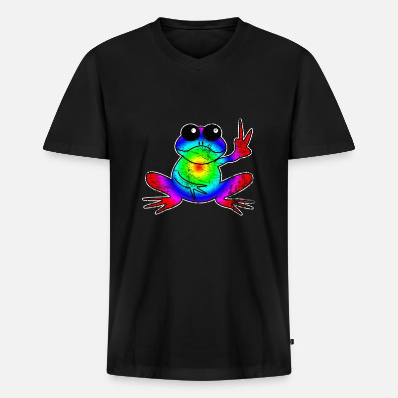 Frosch - Männer Premium Bio T-Shirt mit V-Ausschnitt - Schwarz