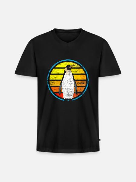 Pinguin - Männer Premium Bio T-Shirt mit V-Ausschnitt - Schwarz