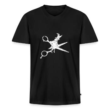 Friseurin Hexe - Männer Premium Bio T-Shirt mit V-Ausschnitt - Schwarz - Vorne - Nico (187cm)