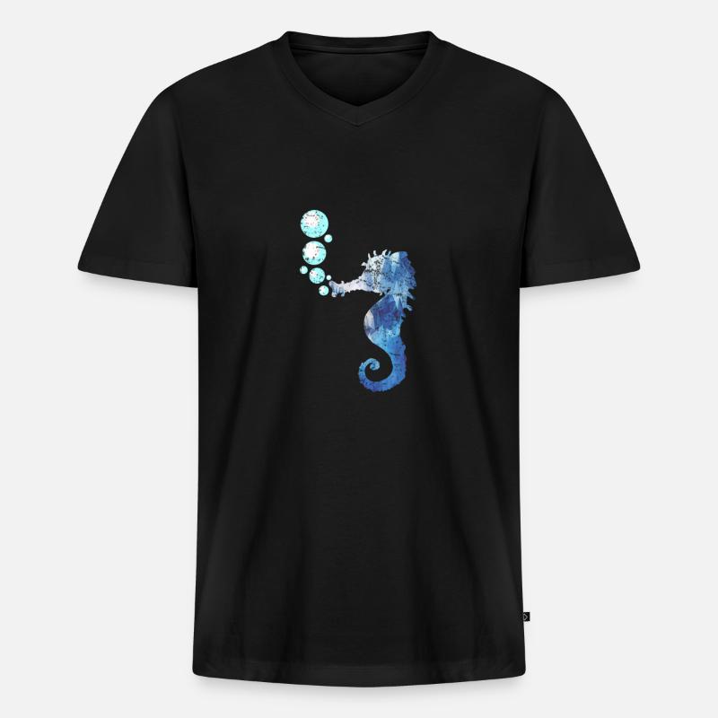 Seepferdchen Meeresbewohner - Männer Premium Bio T-Shirt mit V-Ausschnitt - Schwarz