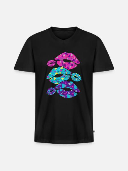 80er Mode - Männer Premium Bio T-Shirt mit V-Ausschnitt - Schwarz