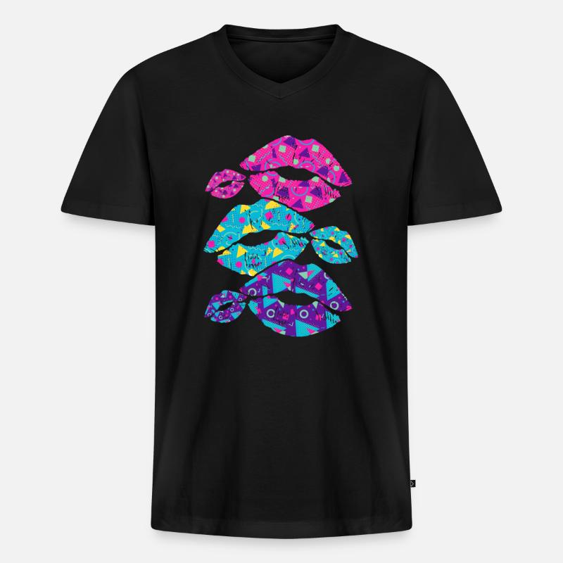 80er Mode - Männer Premium Bio T-Shirt mit V-Ausschnitt - Schwarz