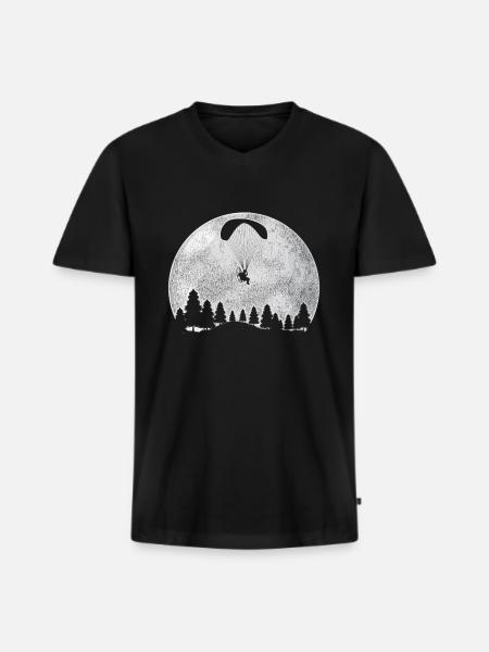 Paragliding Mond - Männer Premium Bio T-Shirt mit V-Ausschnitt - Schwarz