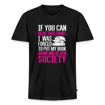 Bücher - Männer Premium Bio T-Shirt mit V-Ausschnitt - Schwarz - Vorne - Nico (187cm)