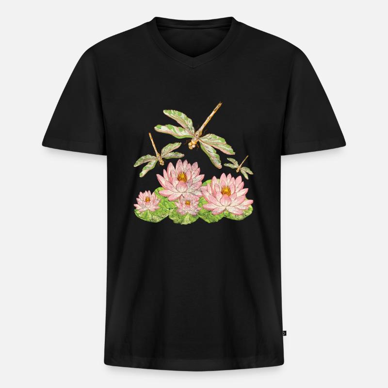 Libellen - Männer Premium Bio T-Shirt mit V-Ausschnitt - Schwarz