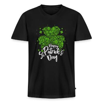 Saint Patricks Day - T-shirt encolure en V Premium bio Homme - noir - Devant - Nico (187cm)