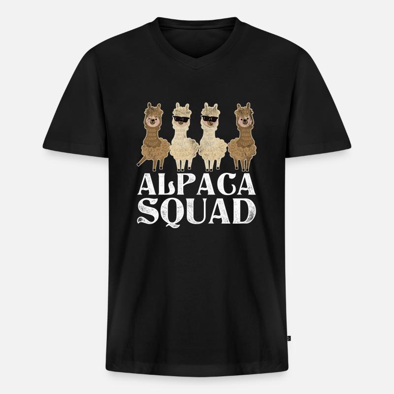 Alpaka Tier - Männer Premium Bio T-Shirt mit V-Ausschnitt - Schwarz