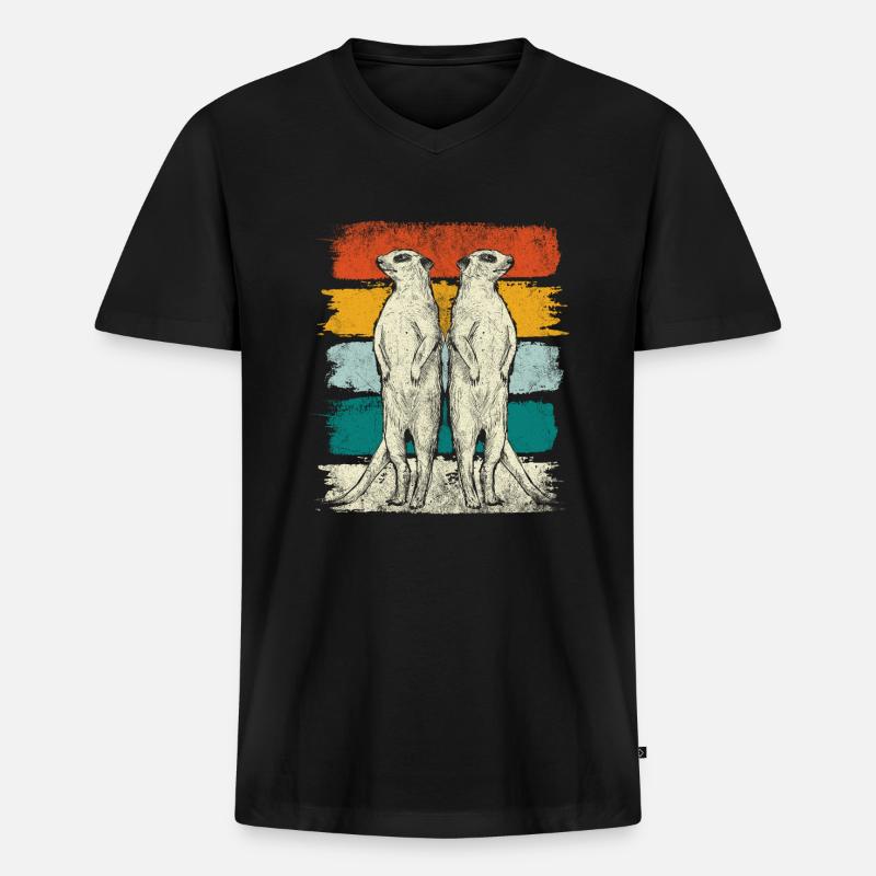 Retro Erdmännchen Tiere - Männer Premium Bio T-Shirt mit V-Ausschnitt - Schwarz