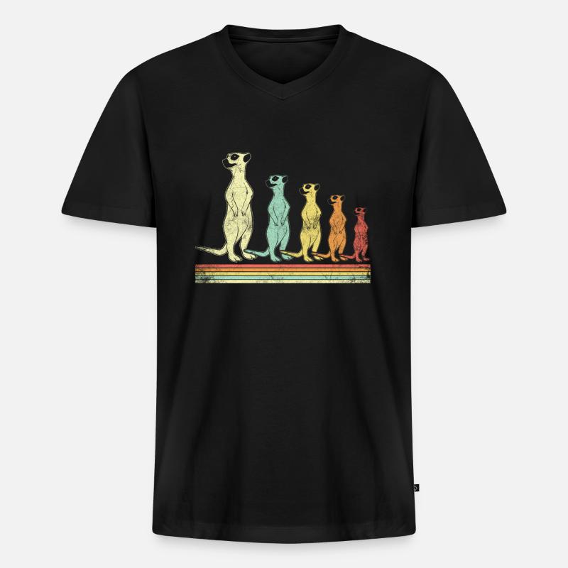 Retro Erdmännchen - Männer Premium Bio T-Shirt mit V-Ausschnitt - Schwarz
